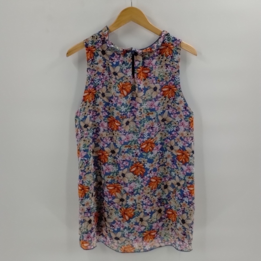 Colorful floral blouse top size XL sleeveless unbranded boutique ruffle neck - Picture 4 of 5